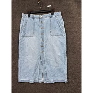 Wrangler Denim Skirt Womens 12 Blue Button Front Midi Pockets High Rise Casual